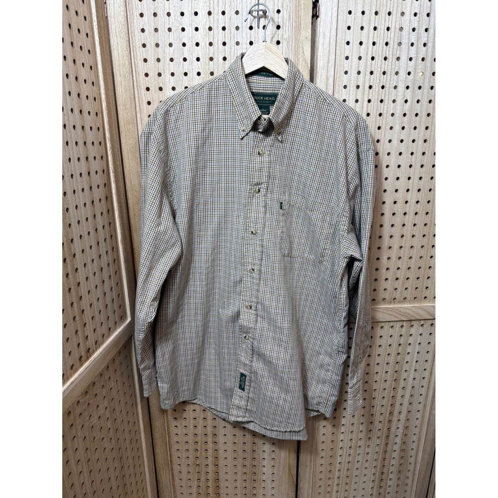 Duck Head Mens Wrinkle Free Micro Check Button Down Shirt Tan Brown Medium